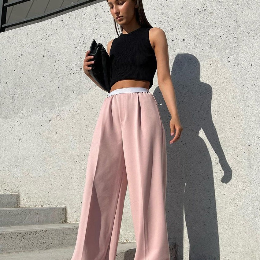 Loose Gray Pants For Women 2022 Casual Elastic Waist Wide Leg Trousers