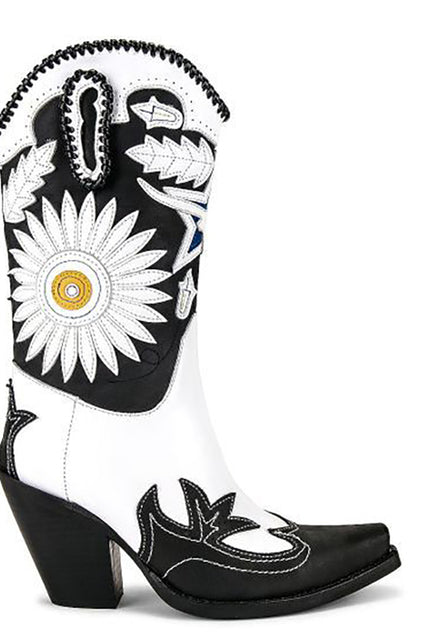 Cowboy Mid Cald Boots Floral Design Cowgirls Embroidery Slip On Riding Booties