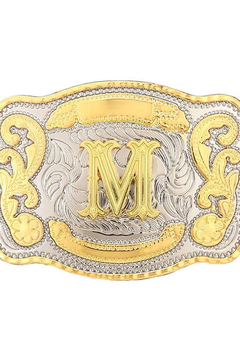 Ashore Western Shop: Rectangle gold Western Belt Buckle Initial Letters ABCDMRJ to Z Cowboy Rodeo Small Gold Belt Buckles for Men Women