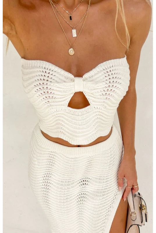 ASHORE SHOP Vacation Dress Kniitted Dress Sets Crop Top and Skirt Two Piece Sets Elegant Outfits for Women Summer Holiday Co-Ord Sets Clothes