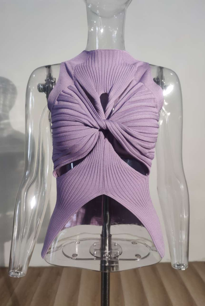 2Ashore Shop 2023 Summer Women's Knitted Tops New Fashion High Collar Hollow Out Kink Sleeveless Solid Color Tank Tops Female