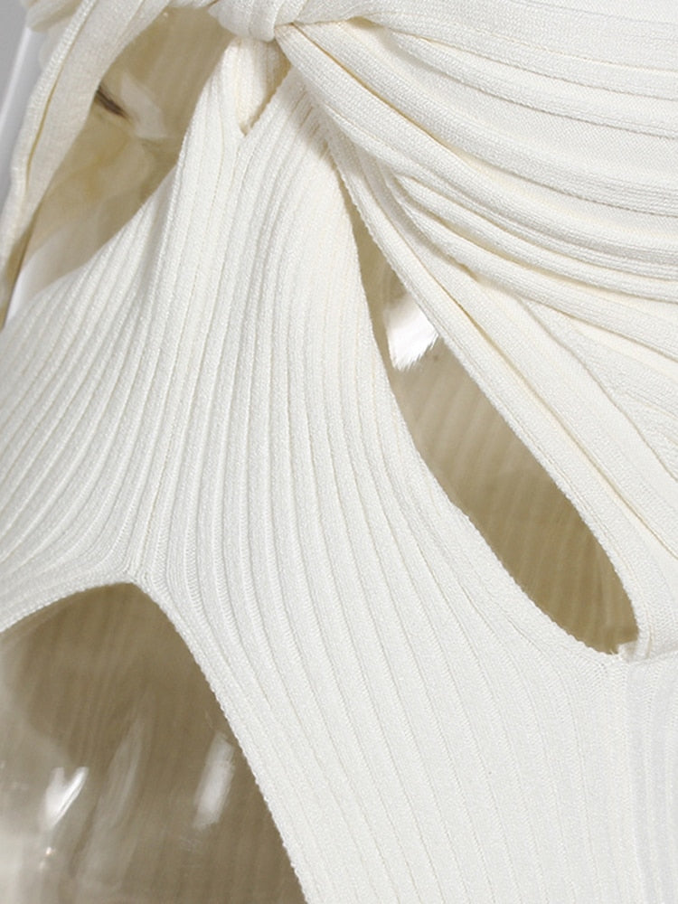 Ashore Shop 2023 Summer Women's Knitted Tops New Fashion High Collar Hollow Out Kink Sleeveless Solid Color Tank Tops Female