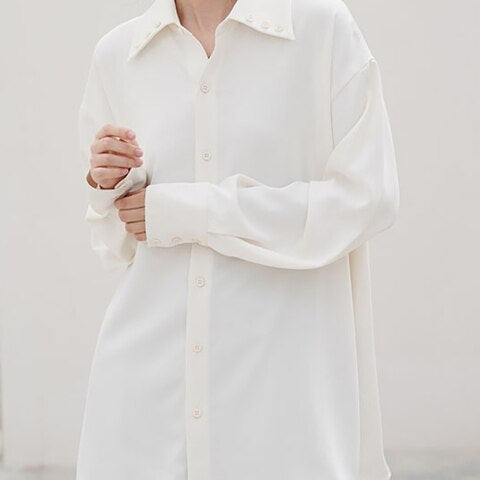 Office Women Trendy Loose Long Shirt Solid Color Blouse Autumn 2022 New