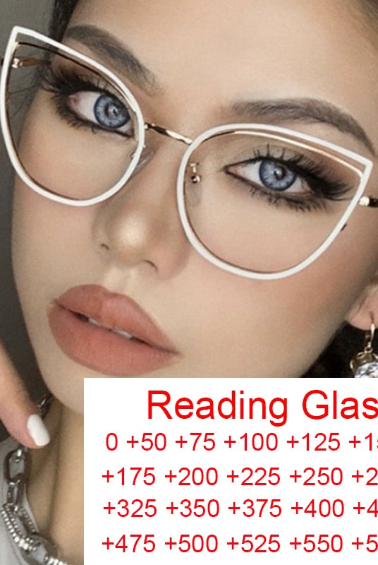 Stylish Elegant White Cat Eye Reading Glasses