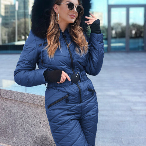 Ashore Shop Women's Ski Jump Suit Windproof and Hooded with Fur