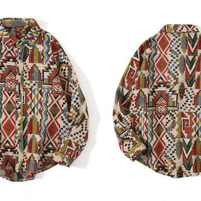 Western Aztec Tribal Indian Button Shirts Mens Women Geometry Pattern Shirt Jackets