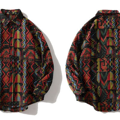 Western Aztec Tribal Indian Button Shirts Mens Women Geometry Pattern Shirt Jackets