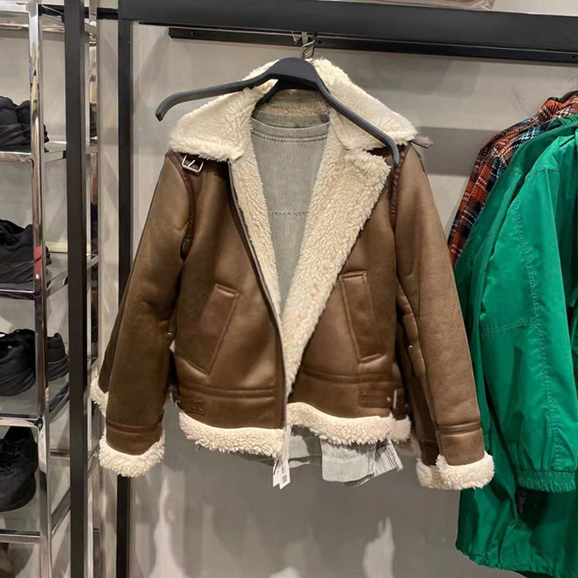 Autumn/winter 2023 men will be thickened and warm Imitation lamb Biker's Coat jacket