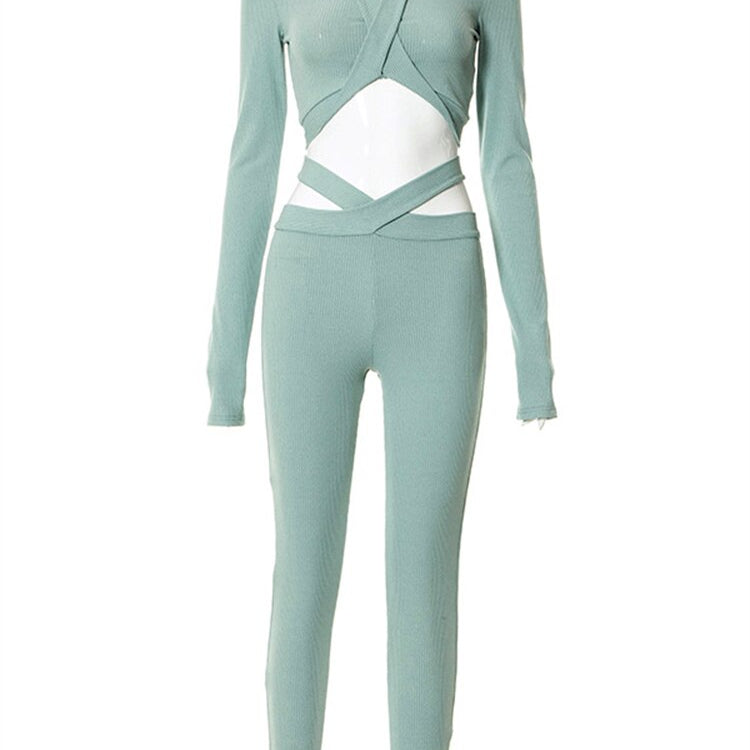 Ashore Shop Long Sleeve Active Sets Bandage Two Piece Sets Club Outfit For Women 2022