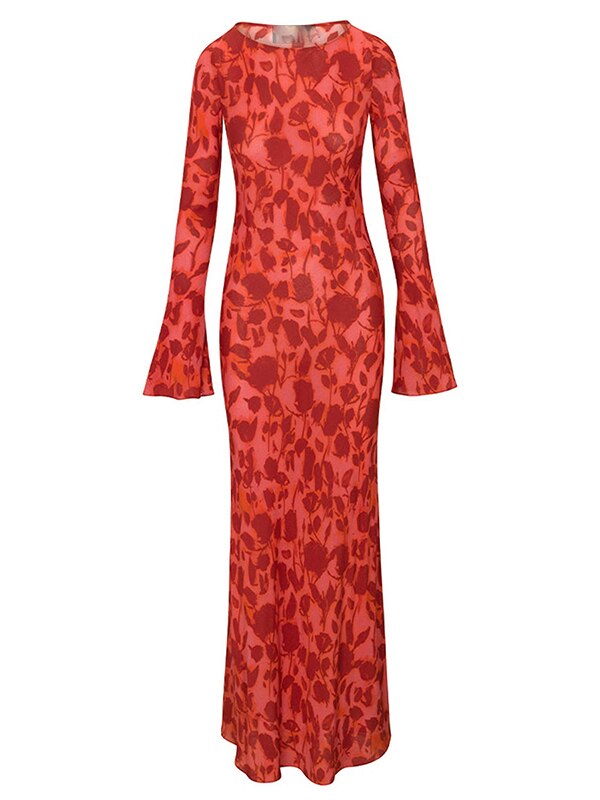 Ashore Shop Ladies Elegant Chiffon Floral Print Flare Sleeve Maxi Dress For Women's Summer Slim Beach Holiday Party Dress VestidoDresses