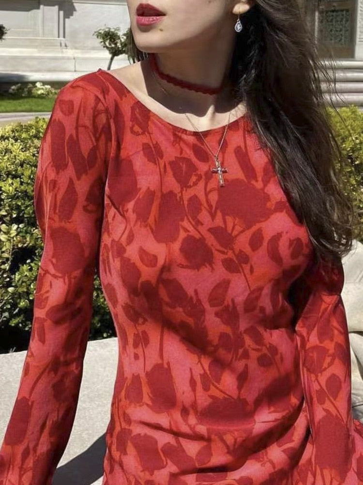 Ashore Shop Ladies Elegant Chiffon Floral Print Flare Sleeve Maxi Dress For Women's Summer Slim Beach Holiday Party Dress VestidoDresses