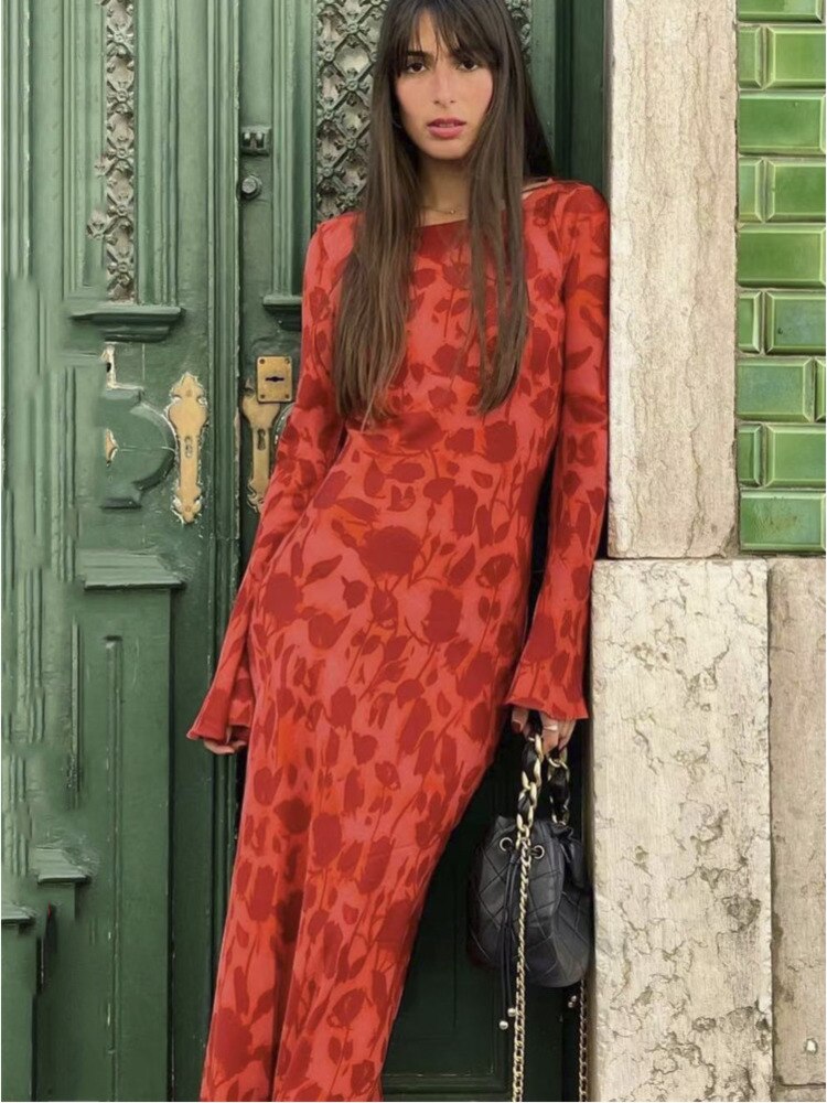 Ashore Shop Ladies Elegant Chiffon Floral Print Flare Sleeve Maxi Dress For Women's Summer Slim Beach Holiday Party Dress VestidoDresses