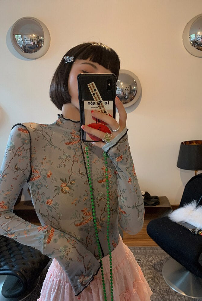 Ashore Shop: Stretch Mesh Tops Spring Summer Vintage Floral Mesh Top