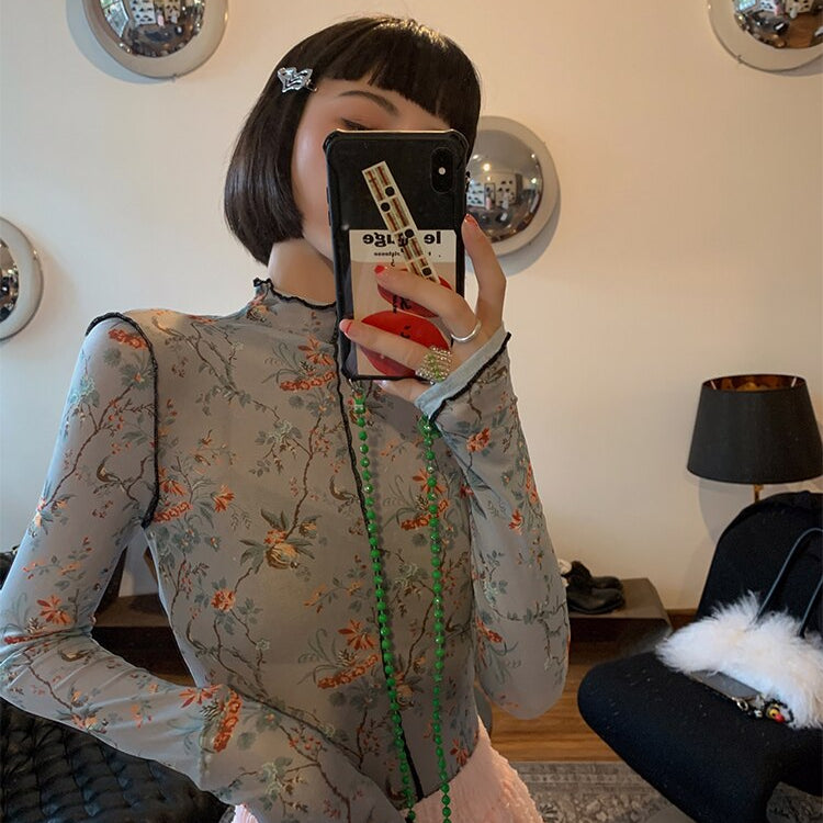 Ashore Shop: Stretch Mesh Tops Spring Summer Vintage Floral Mesh Top