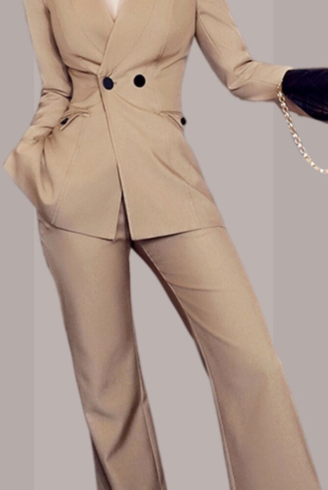 Women Business Pantsuit Formal Double Breasted Blazer Jacket and Long Pants 2 Pieces Set Female Outerwear Outfits