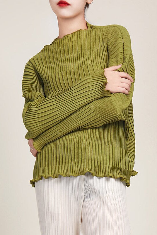 ASHORE SHOP: Long Sleeve Pleated T-shirts For Women Stand Collar Loose Fit Solid Color Female Casual Top Clothing Spring New