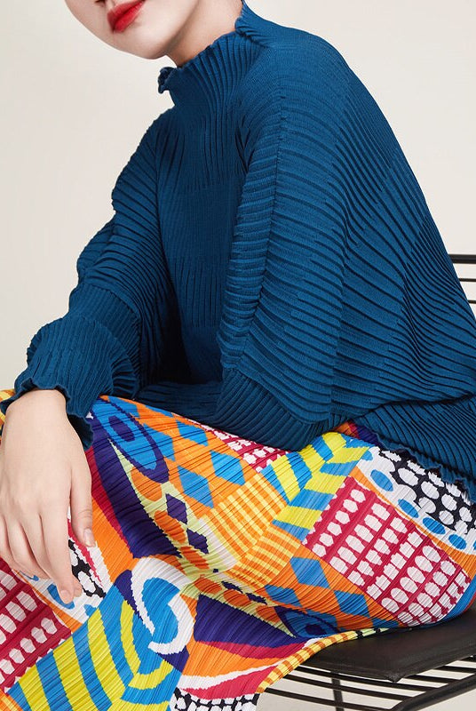 ASHORE SHOP: Long Sleeve Pleated T-shirts For Women Stand Collar Loose Fit Solid Color Female Casual Top Clothing Spring New