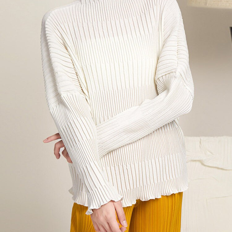 ASHORE SHOP: Long Sleeve Pleated T-shirts For Women Stand Collar Loose Fit Solid Color Female Casual Top Clothing Spring New