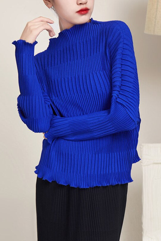 ASHORE SHOP: Long Sleeve Pleated T-shirts For Women Stand Collar Loose Fit Solid Color Female Casual Top Clothing Spring New