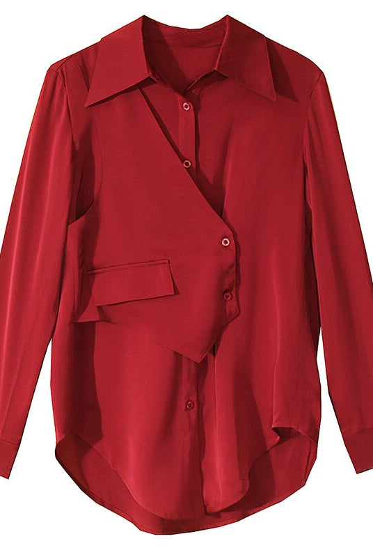 ASHORE SHOP: Satin Irregular Shirt Female Loose Casual Top 2023 Spring
