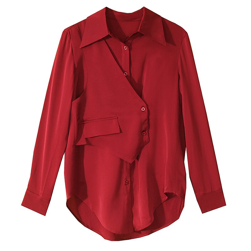 ASHORE SHOP: Satin Irregular Shirt Female Loose Casual Top 2023 Spring