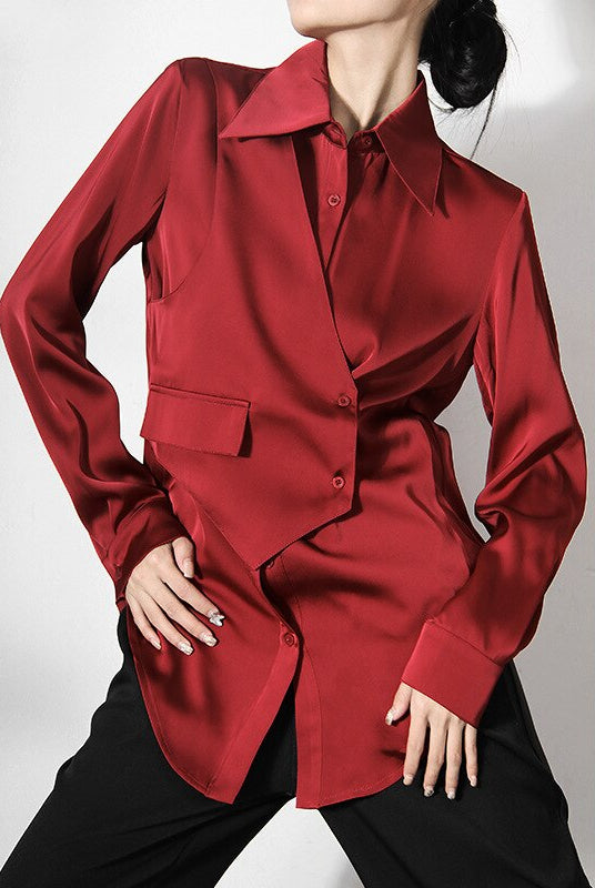 ASHORE SHOP: Satin Irregular Shirt Female Loose Casual Top 2023 Spring