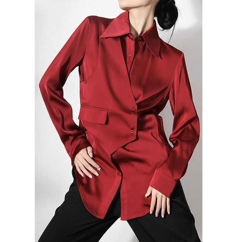 ASHORE SHOP: Satin Irregular Shirt Female Loose Casual Top 2023 Spring