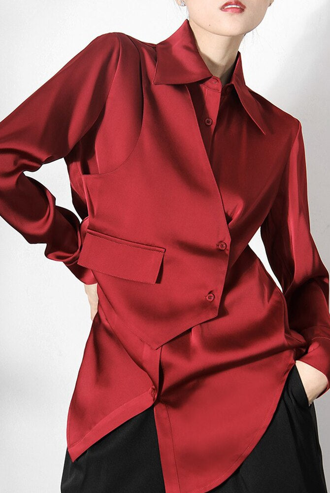 ASHORE SHOP: Satin Irregular Shirt Female Loose Casual Top 2023 Spring