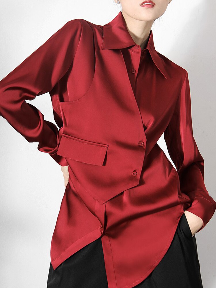 ASHORE SHOP: Satin Irregular Shirt Female Loose Casual Top 2023 Spring