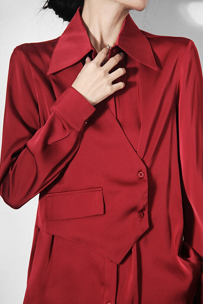 ASHORE SHOP: Satin Irregular Shirt Female Loose Casual Top 2023 Spring