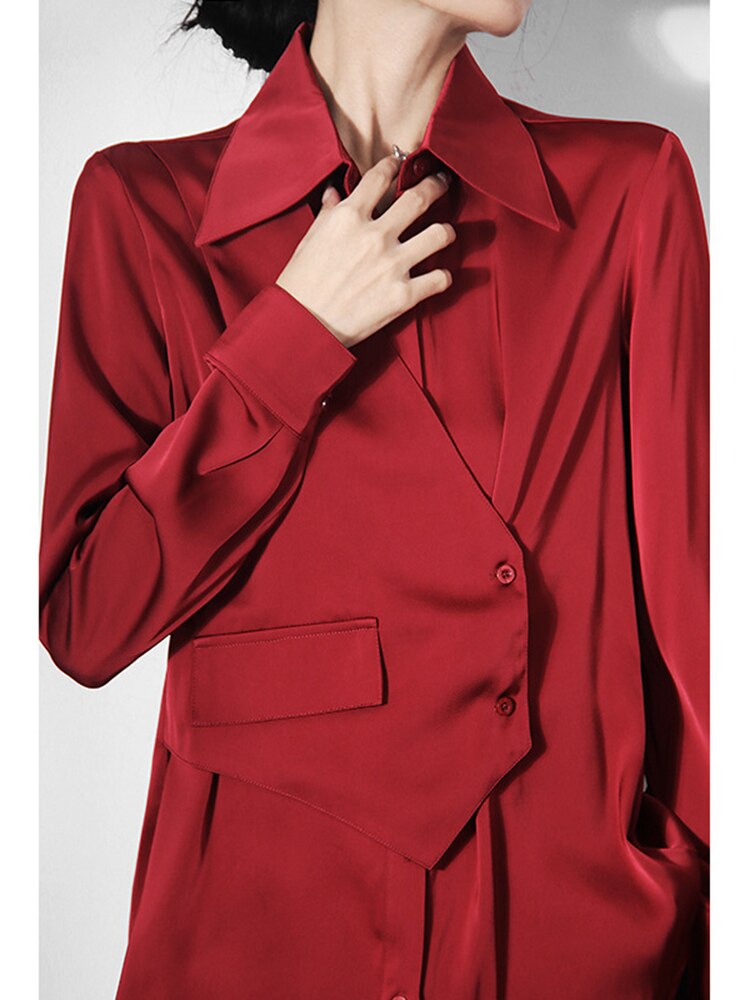 ASHORE SHOP: Satin Irregular Shirt Female Loose Casual Top 2023 Spring