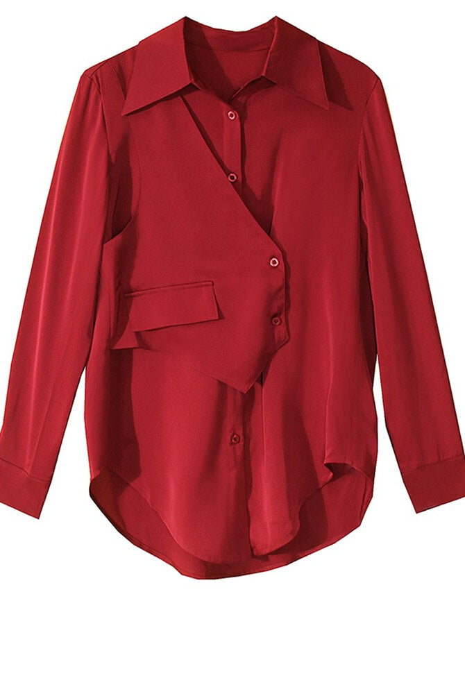 ASHORE SHOP: Satin Irregular Shirt Female Loose Casual Top 2023 Spring