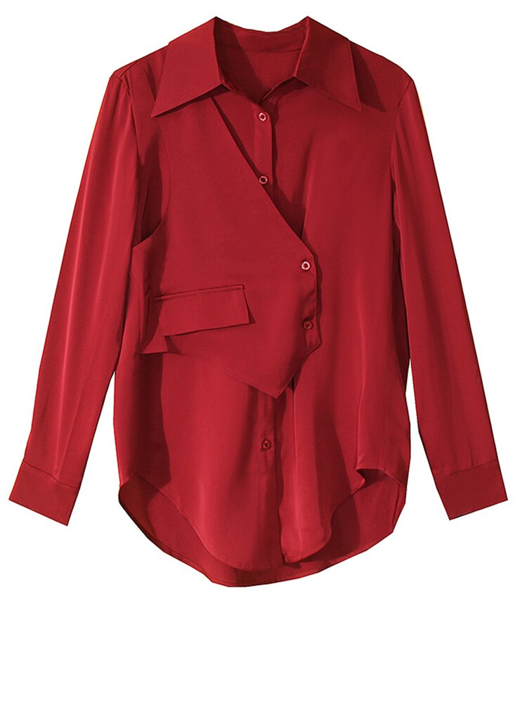 ASHORE SHOP: Satin Irregular Shirt Female Loose Casual Top 2023 Spring