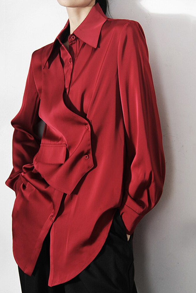 ASHORE SHOP: Satin Irregular Shirt Female Loose Casual Top 2023 Spring