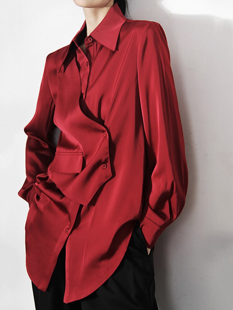 ASHORE SHOP: Satin Irregular Shirt Female Loose Casual Top 2023 Spring