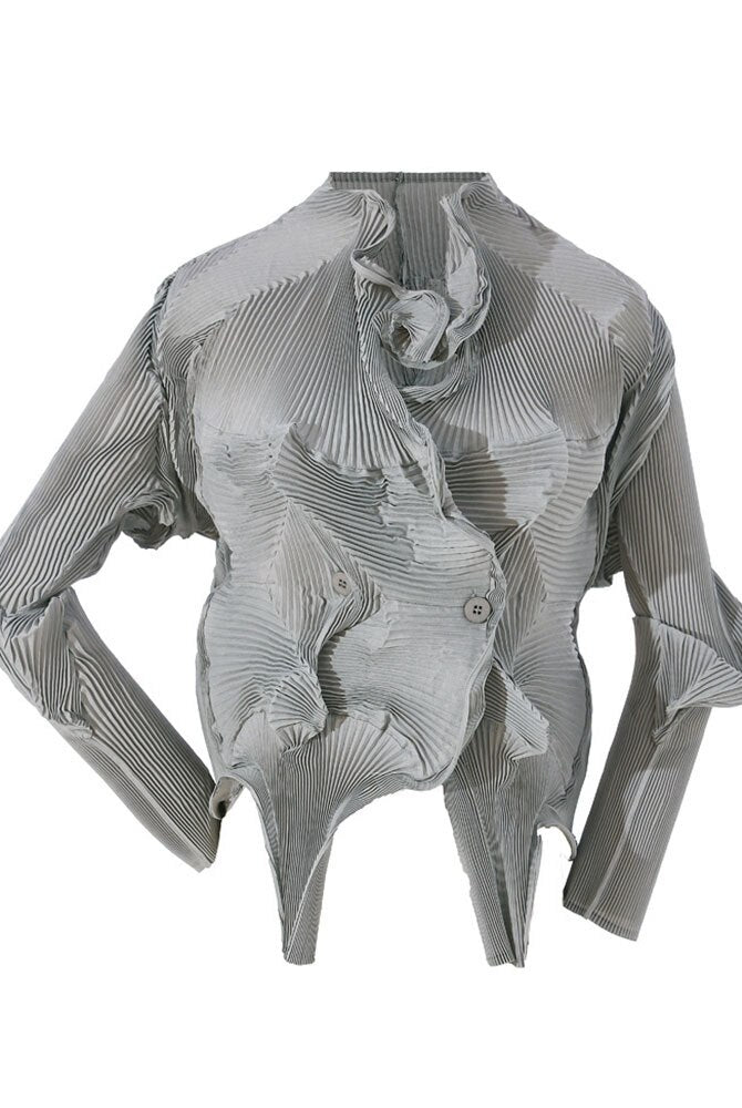 Ashore Shop Women Blouse Innovative Ripple Stretch Shirt Cardigan