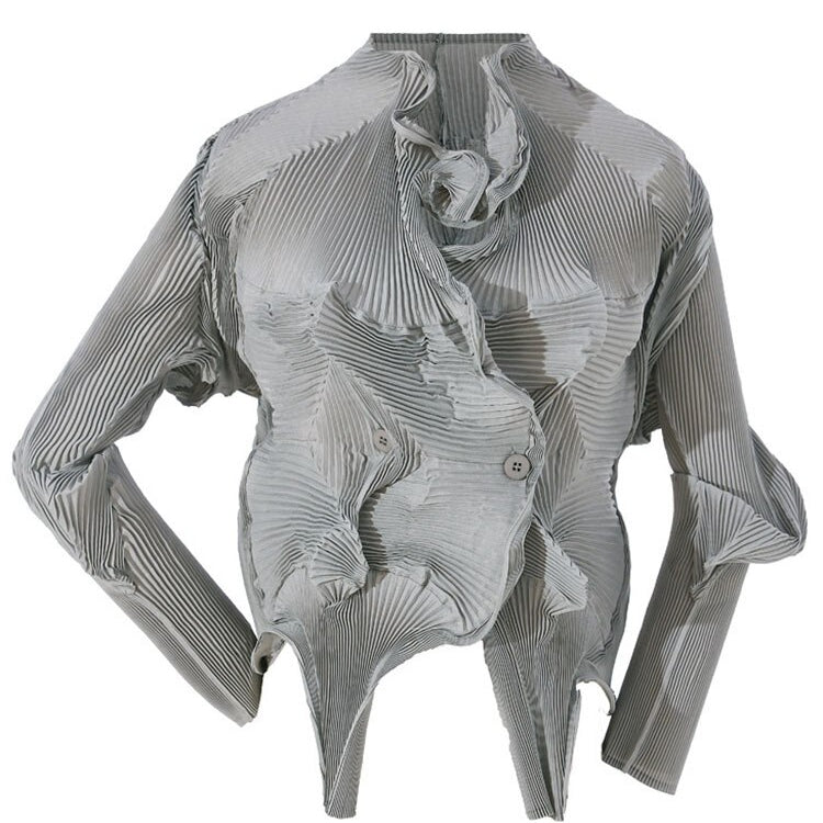 Ashore Shop Women Blouse Innovative Ripple Stretch Shirt Cardigan