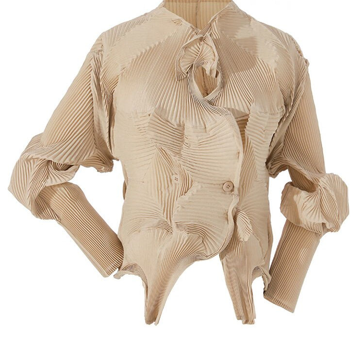 Ashore Shop Women Blouse Innovative Ripple Stretch Shirt Cardigan