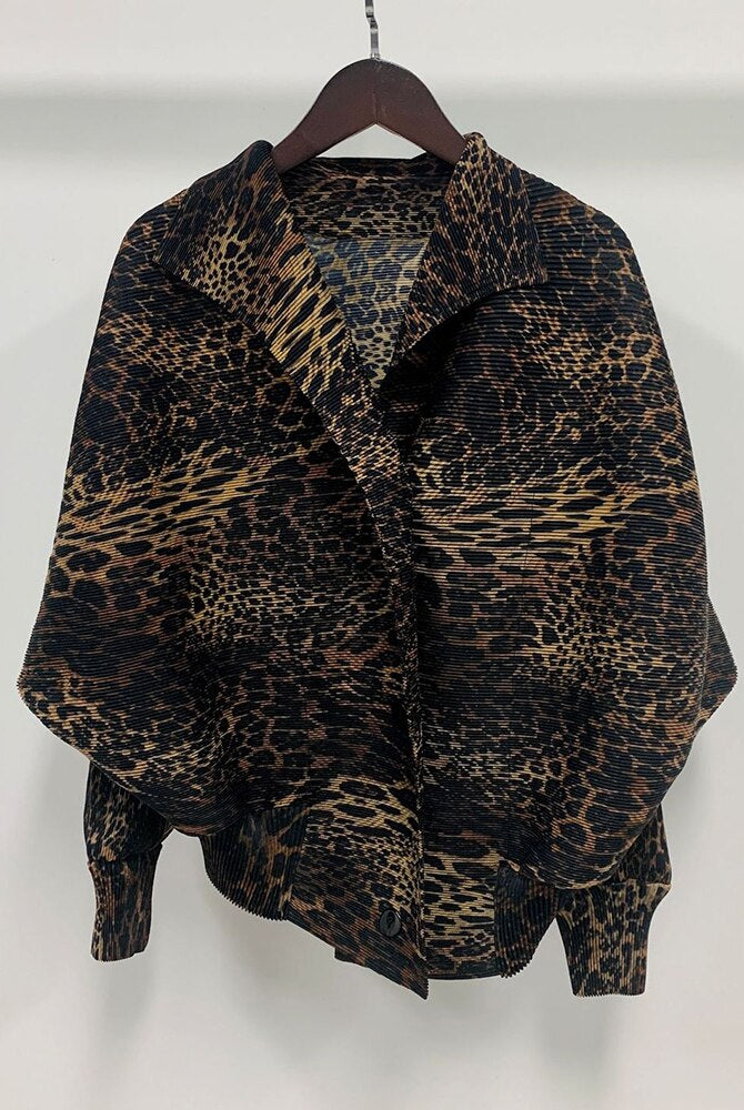 ASHORE Ripple Stretch: Print Pleated Shirts For Women Turn-down Collar Long Sleeves Single Breasted Tops Female Vintage Clothes Spring