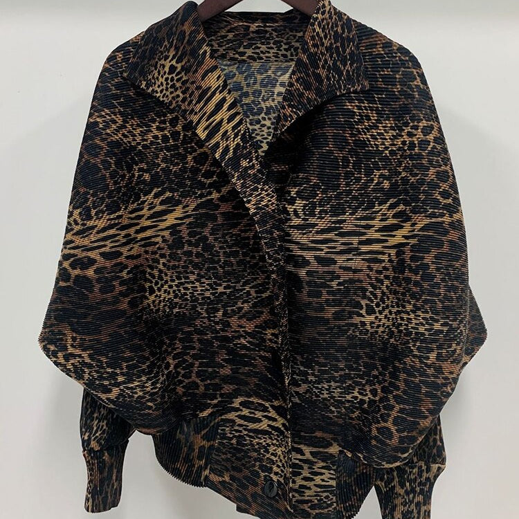 ASHORE Ripple Stretch: Print Pleated Shirts For Women Turn-down Collar Long Sleeves Single Breasted Tops Female Vintage Clothes Spring