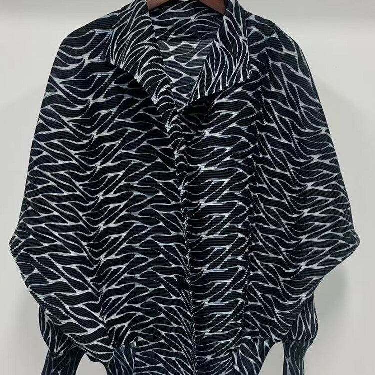 ASHORE Ripple Stretch: Print Pleated Shirts For Women Turn-down Collar Long Sleeves Single Breasted Tops Female Vintage Clothes Spring