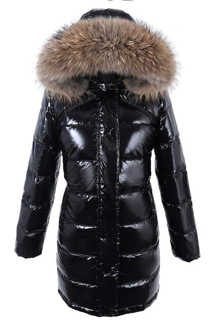 Women Real White Duck Down Lining Coat natural Raccoon Fur Collar