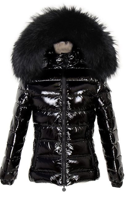 Women Real White Duck Down Lining Coat natural Raccoon Fur Collar