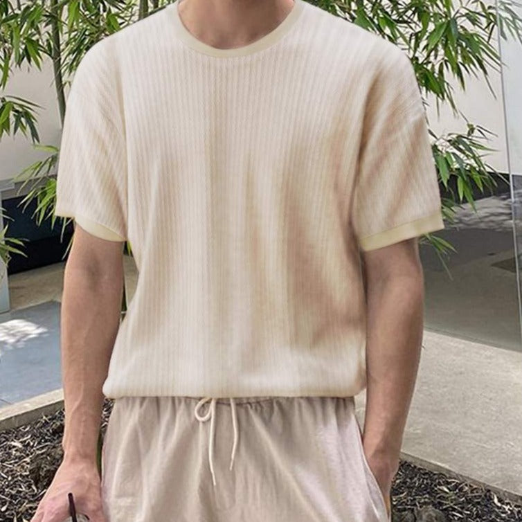 Ashore Shop Men T Shirt Solid Color V Neck Short Sleeve Casual Men Clothing 2023 Summer Loose