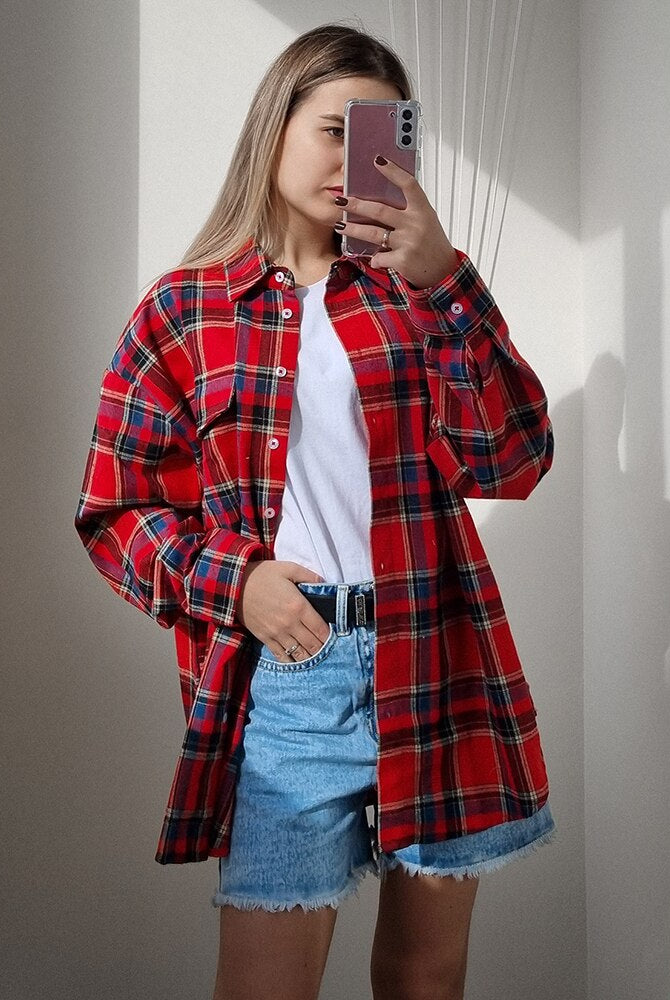 shore Shop Bright Gingham Oversized Shirts For Women