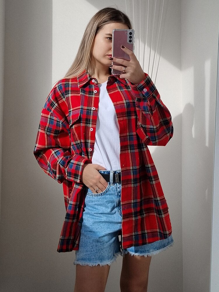 shore Shop Bright Gingham Oversized Shirts For Women