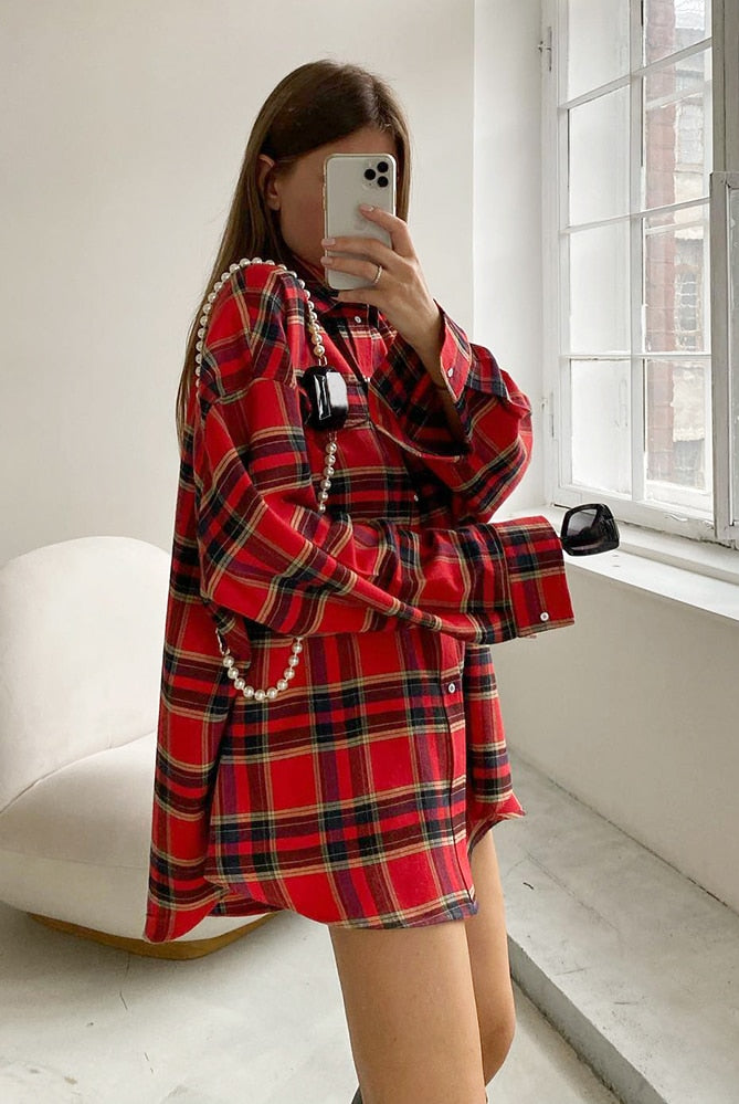 shore Shop Bright Gingham Oversized Shirts For Women
