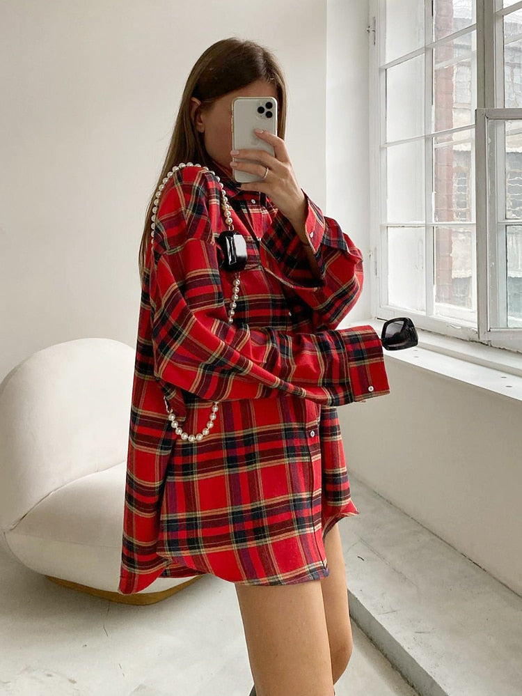 shore Shop Bright Gingham Oversized Shirts For Women