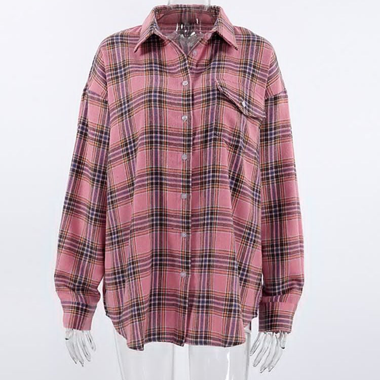 Ashore Shop Loose Pink Plaid Shirts And Tops