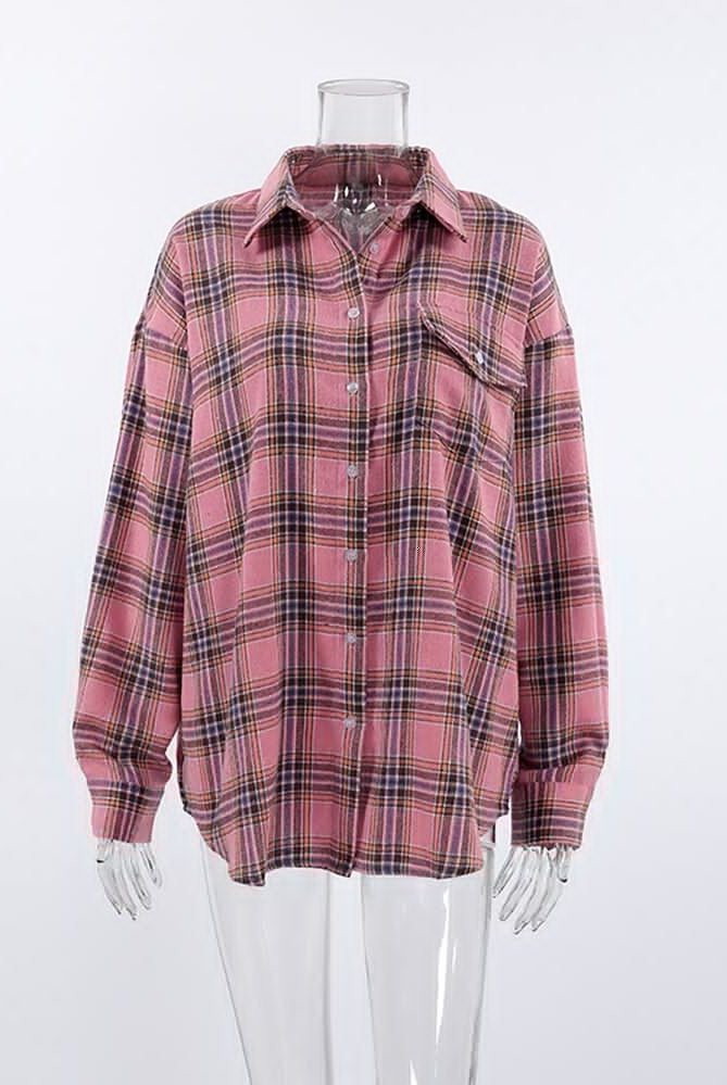 Ashore Shop Loose Pink Plaid Shirts And Tops